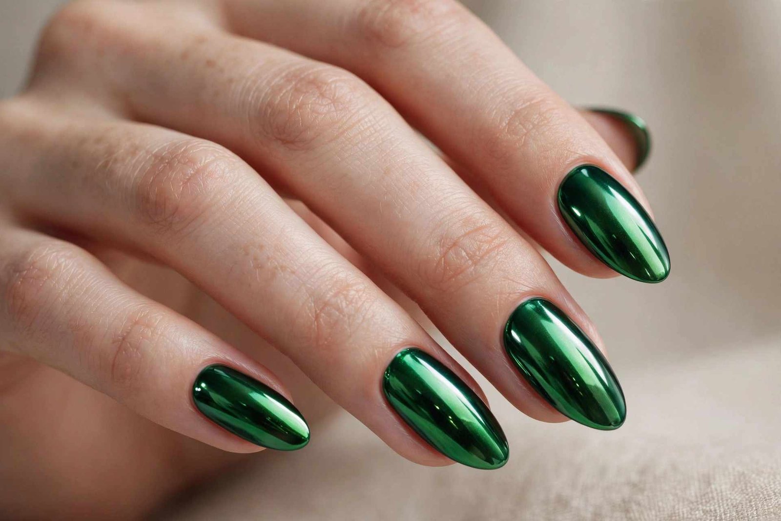 Emerald Chrome Statement nail design