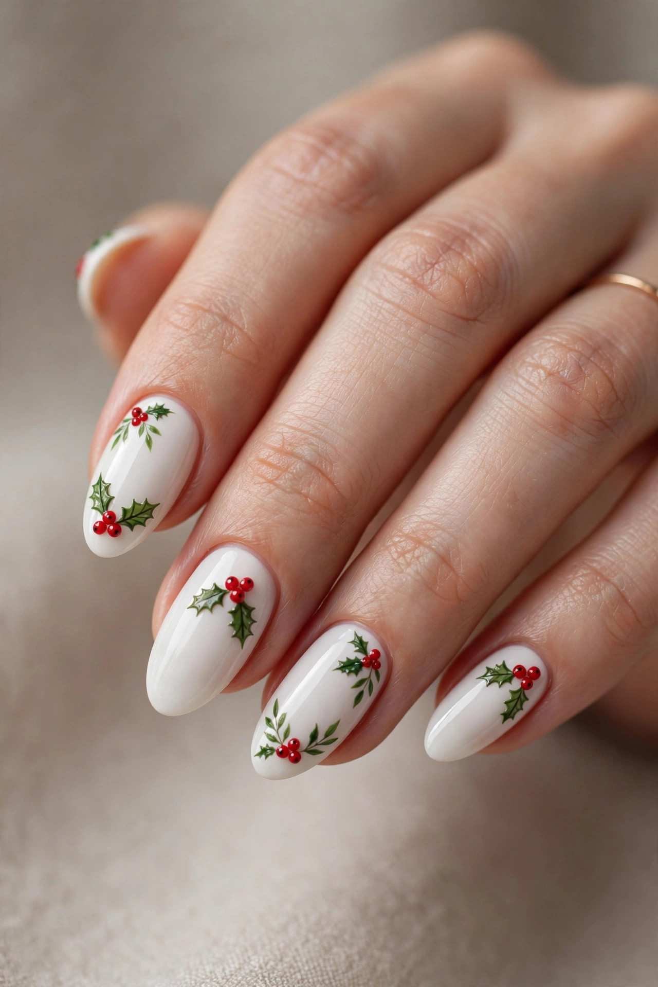 White Holly Berries nail design