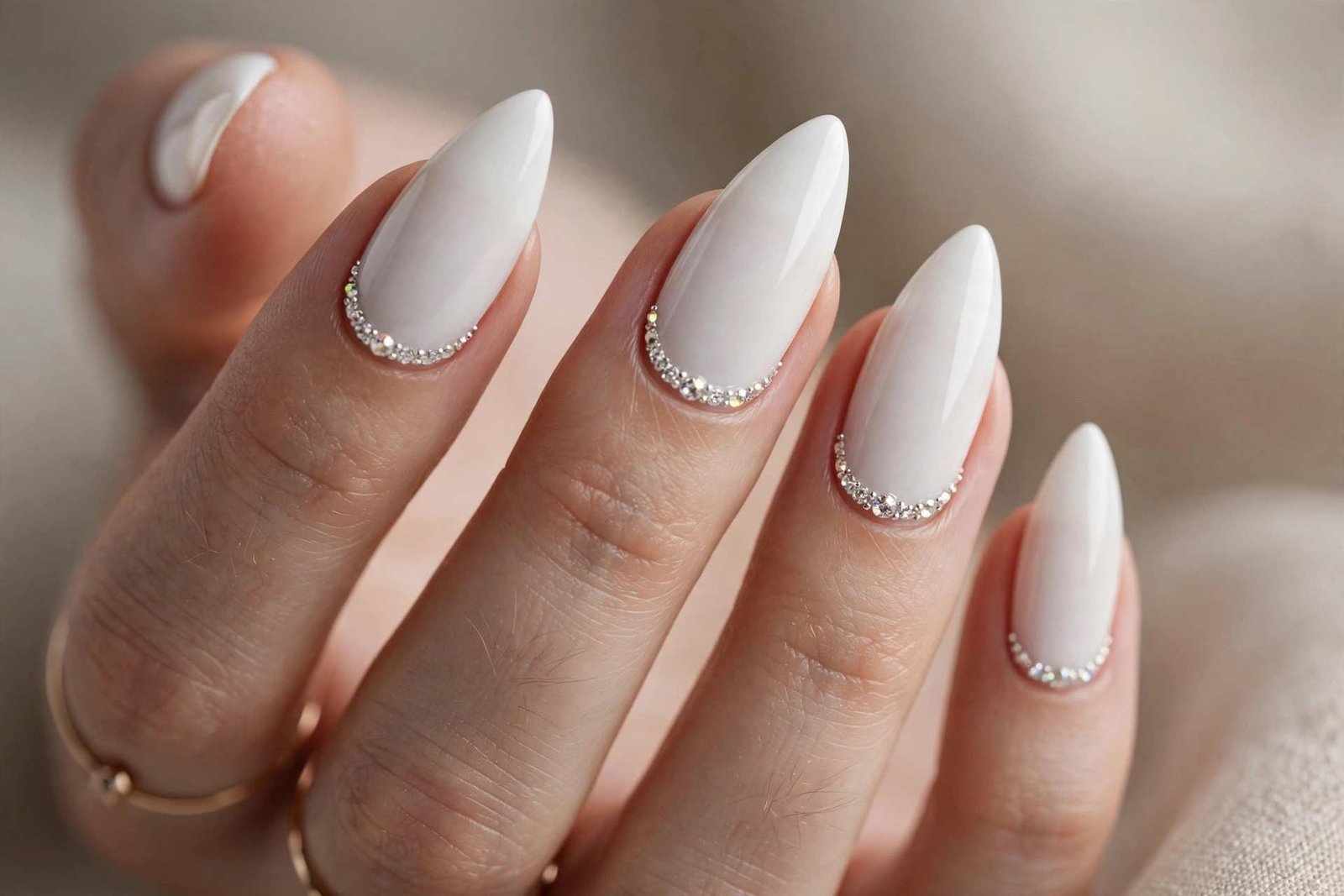 White with Crystal Cuticle nail design