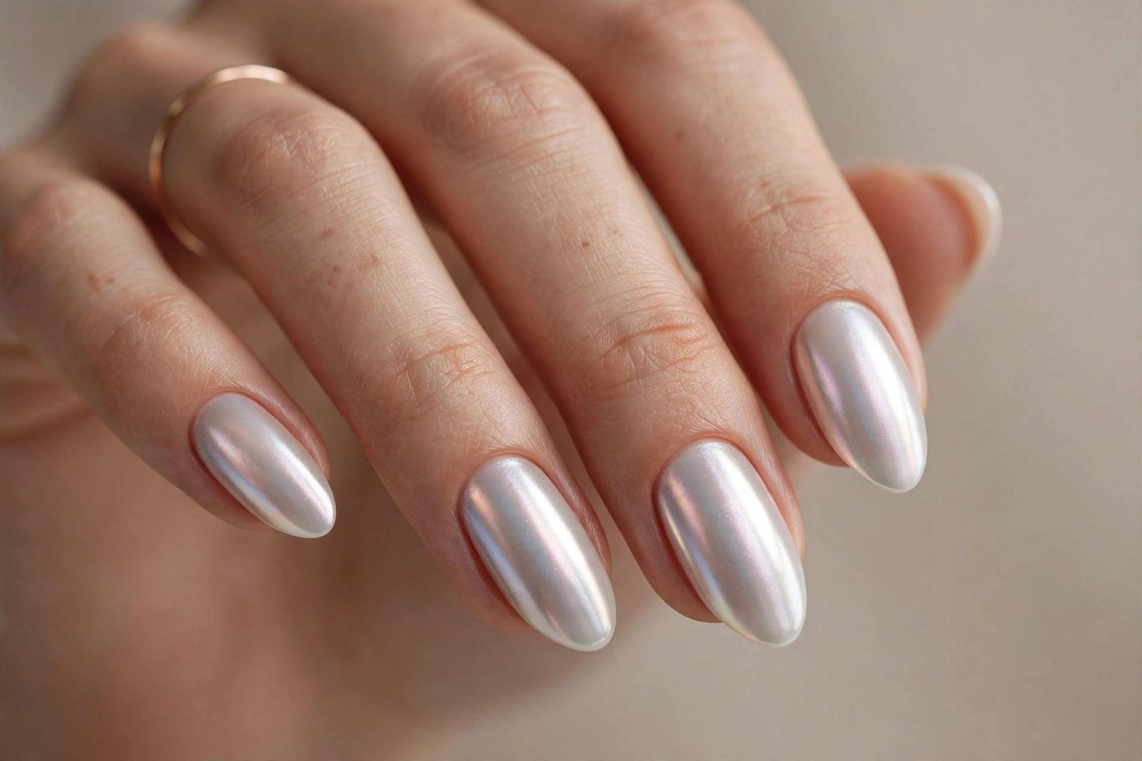 Pearl White Chrome nail design