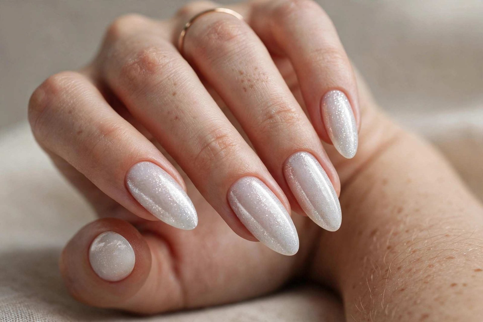 Icy White Almond nail design