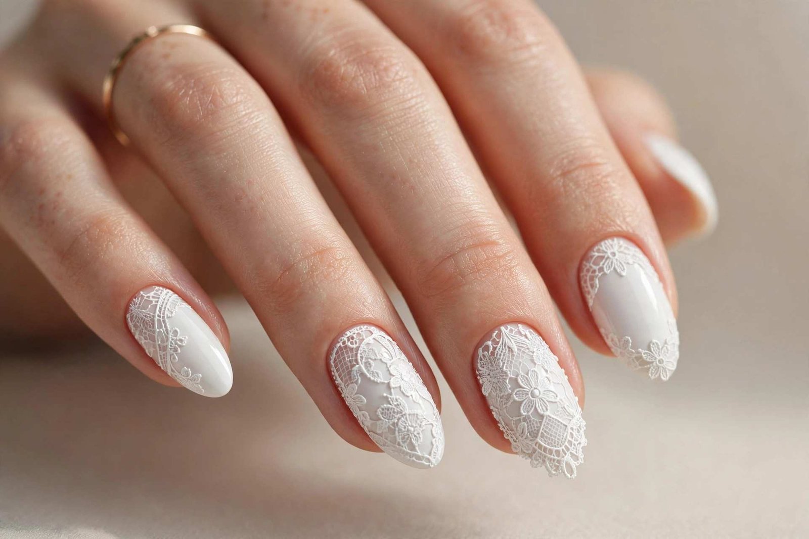 White Lace Pattern nail design