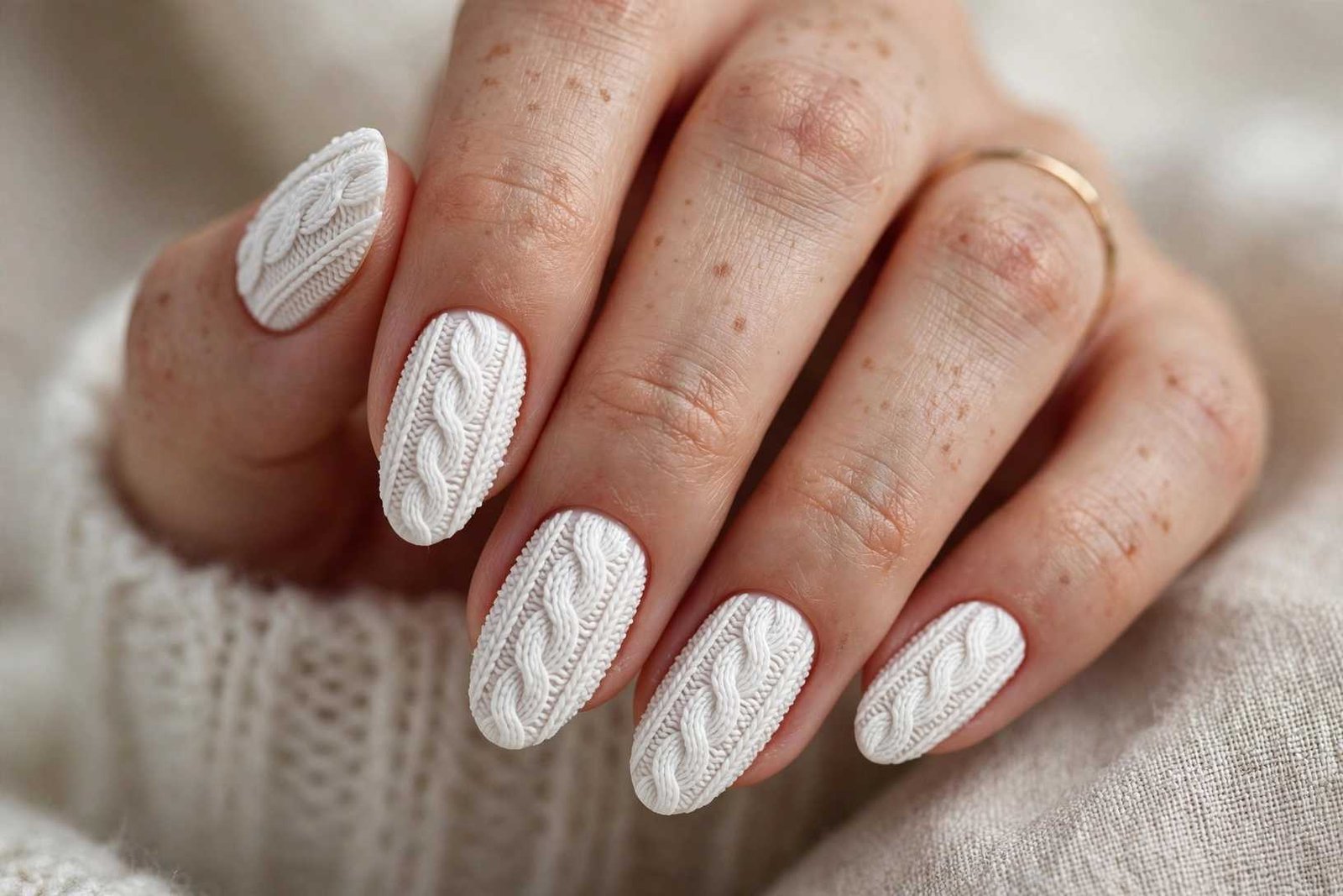 White Sweater Knit nail design