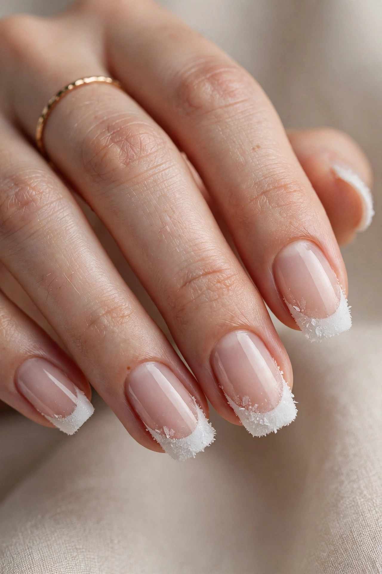 Frozen White French nail design