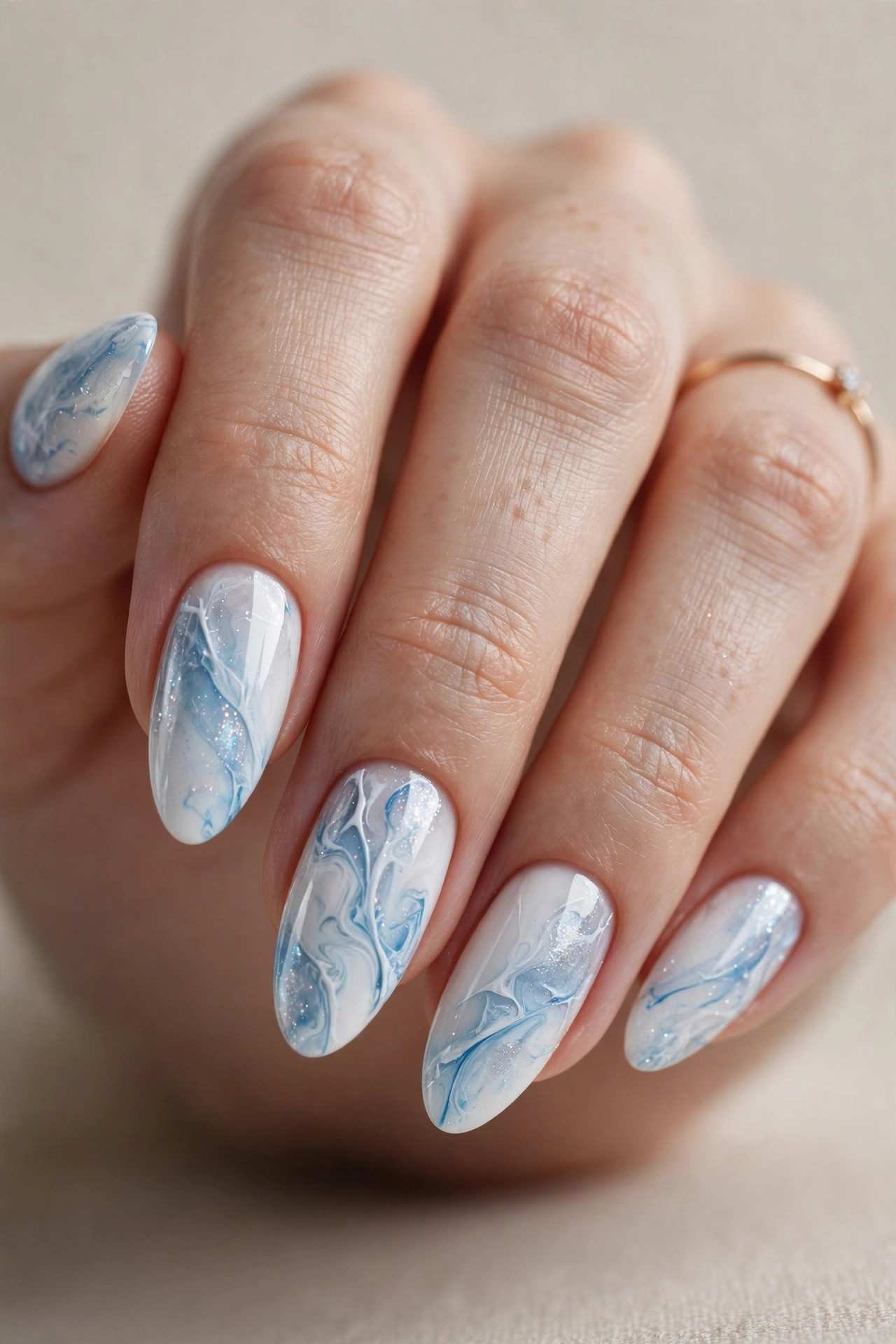 White and Blue Ice nail design