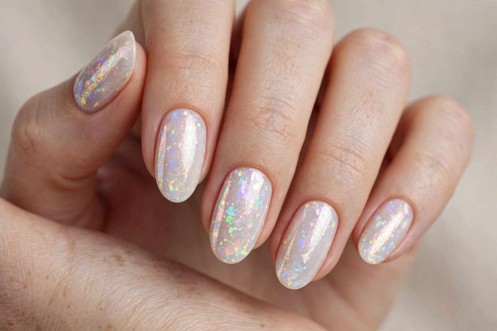 Opal White Shimmer nail design