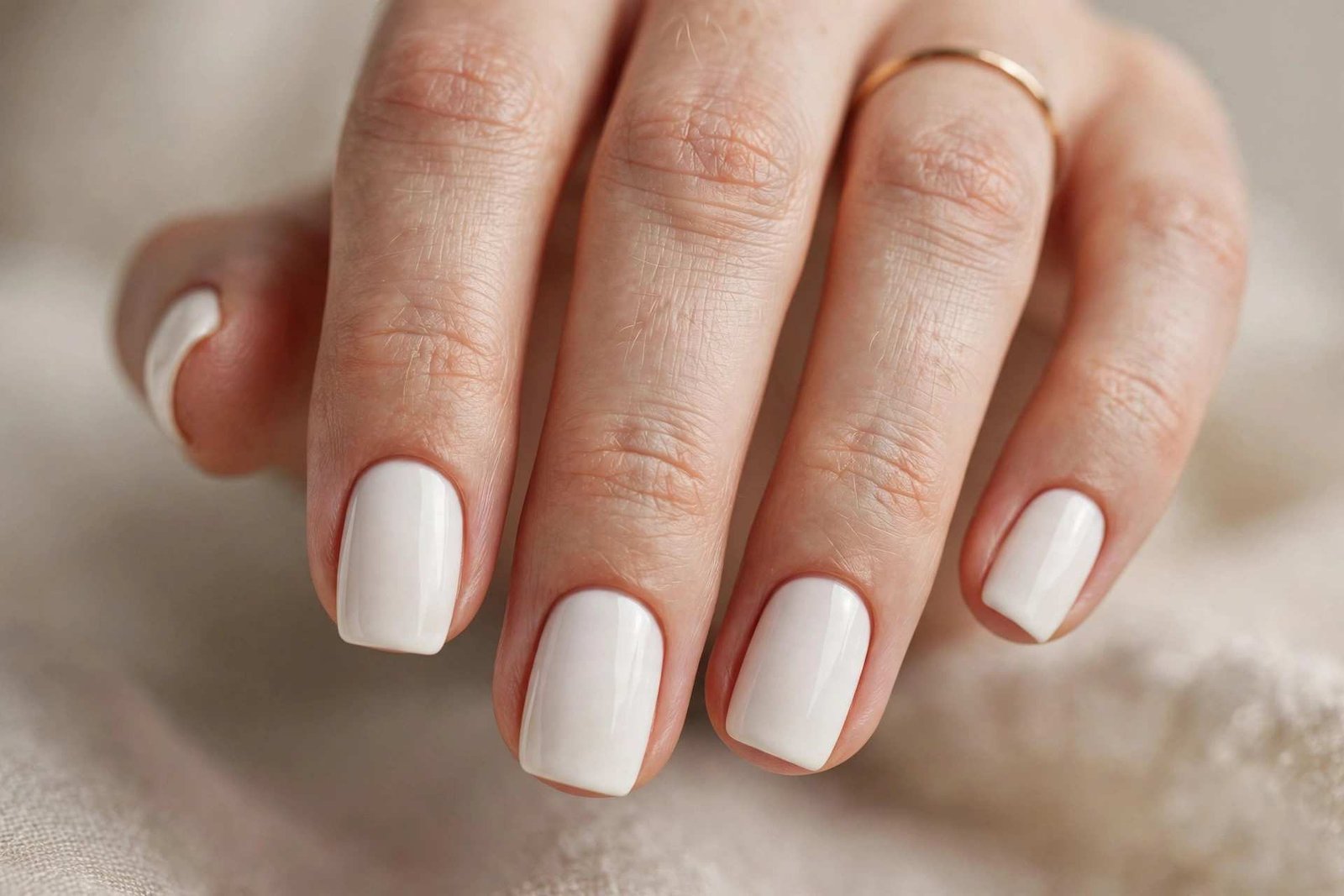 Marshmallow White Squoval nail design
