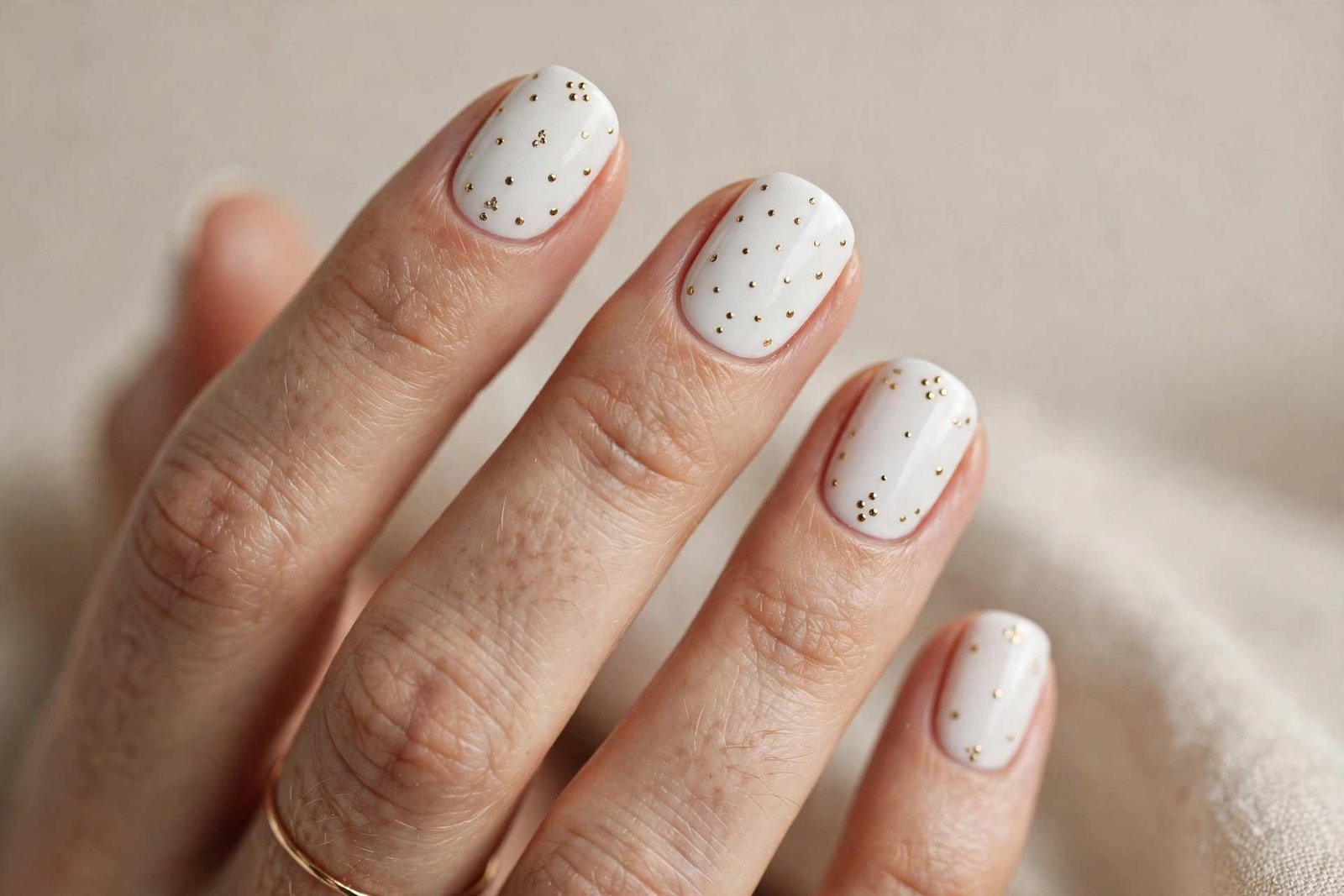 White with Gold Dots nail design