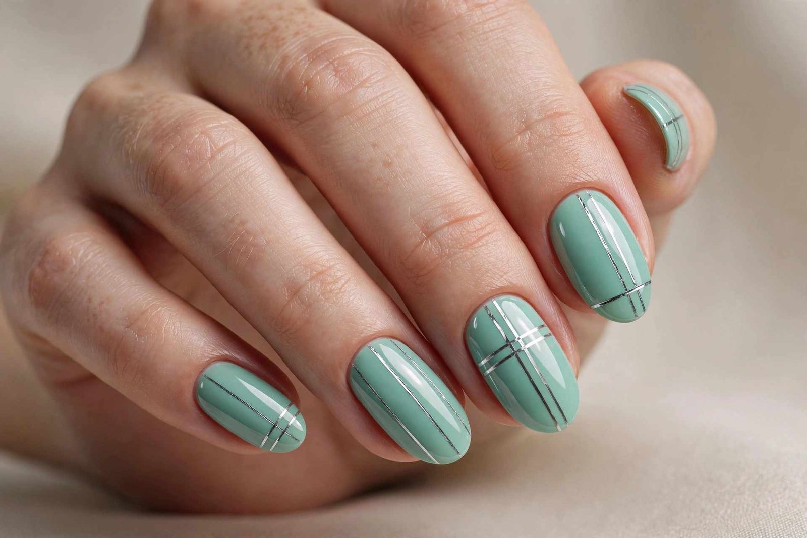Mint and Silver Combo nail design