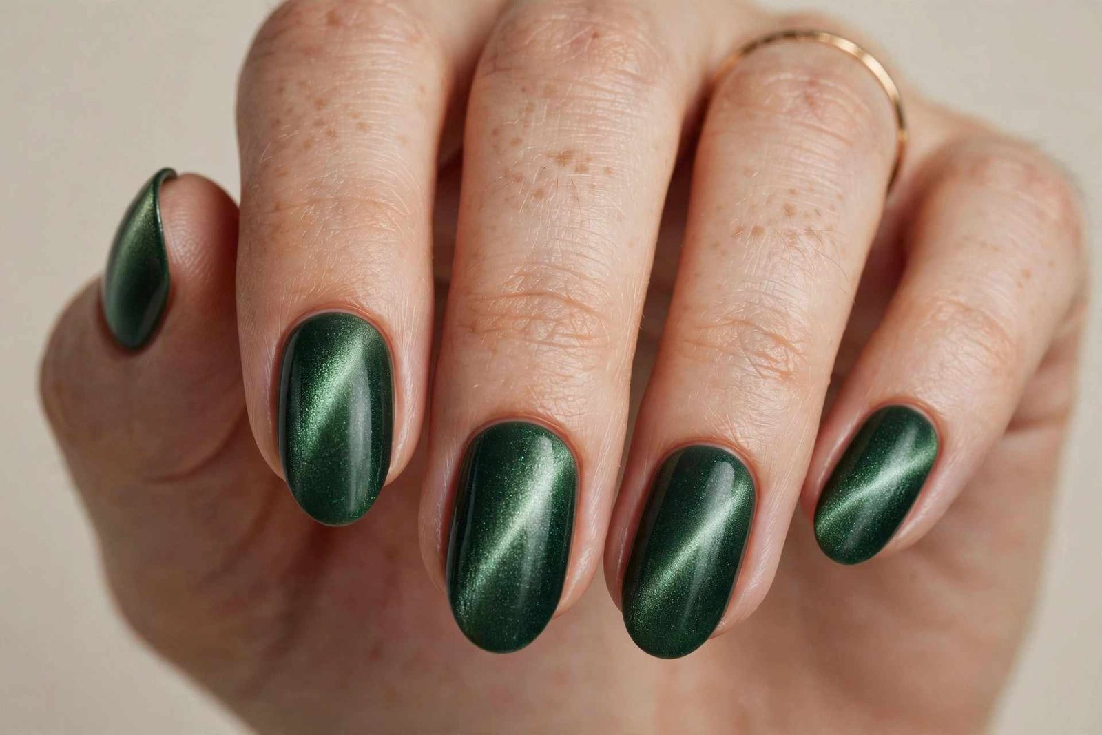 Green Velvet Cat-Eye nail design