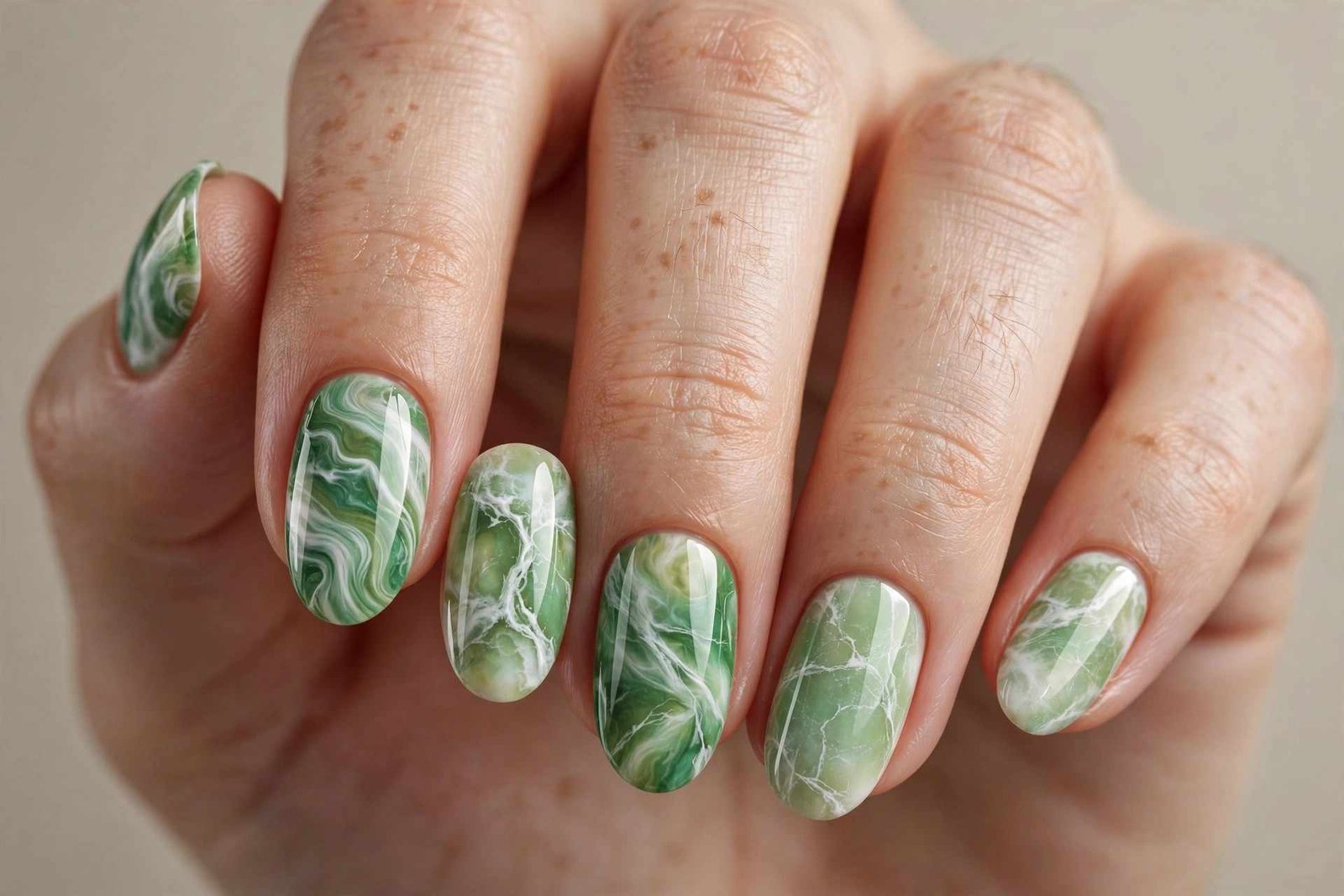Green Marble Effect nail design