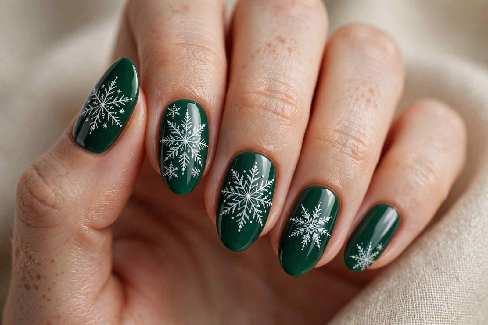 Green Snowflake Art nail design