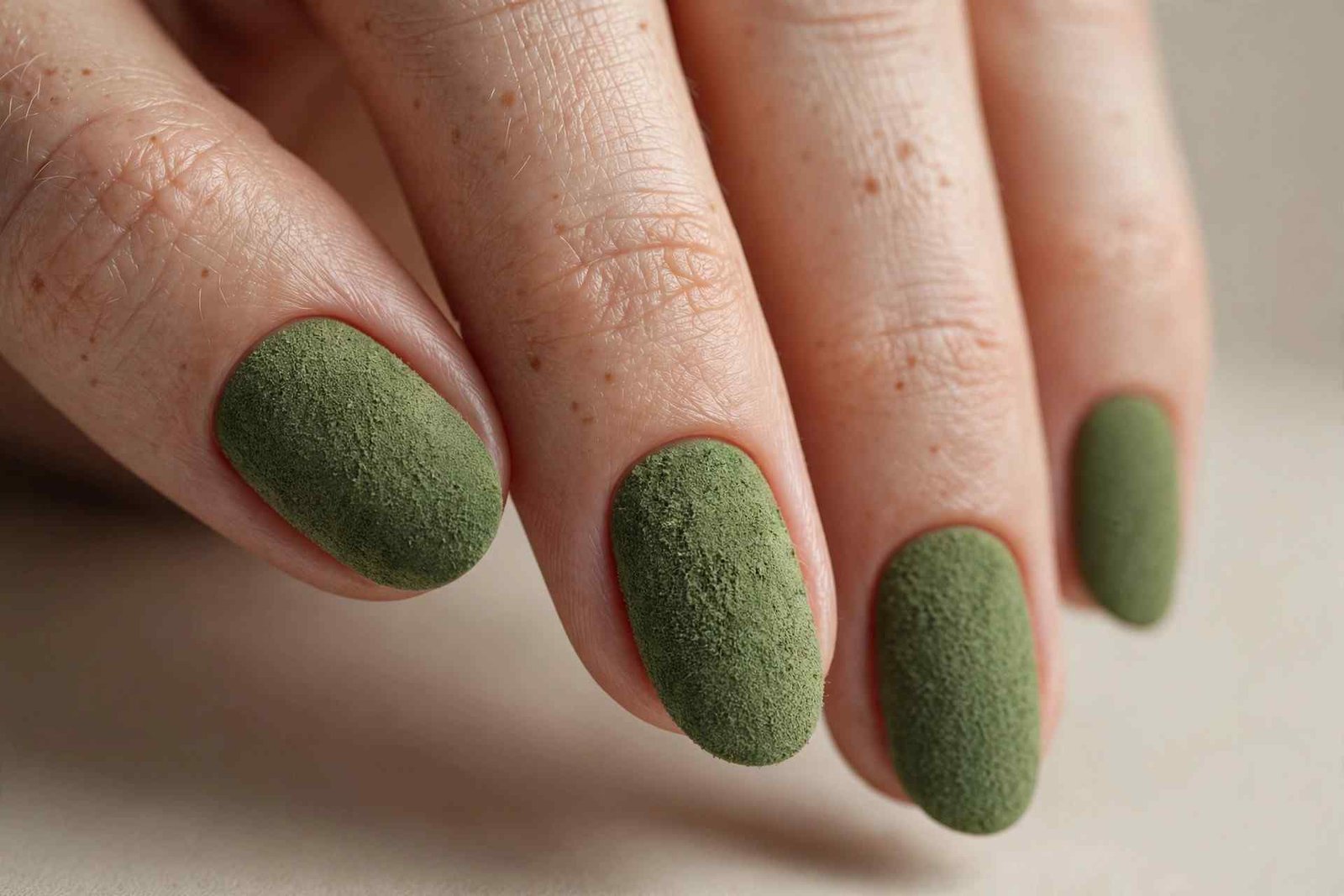 Moss Green Textured nail design