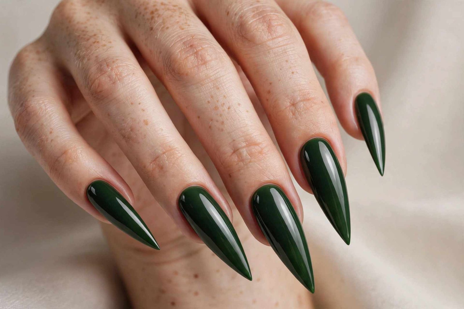 Hunter Green Stiletto nail design