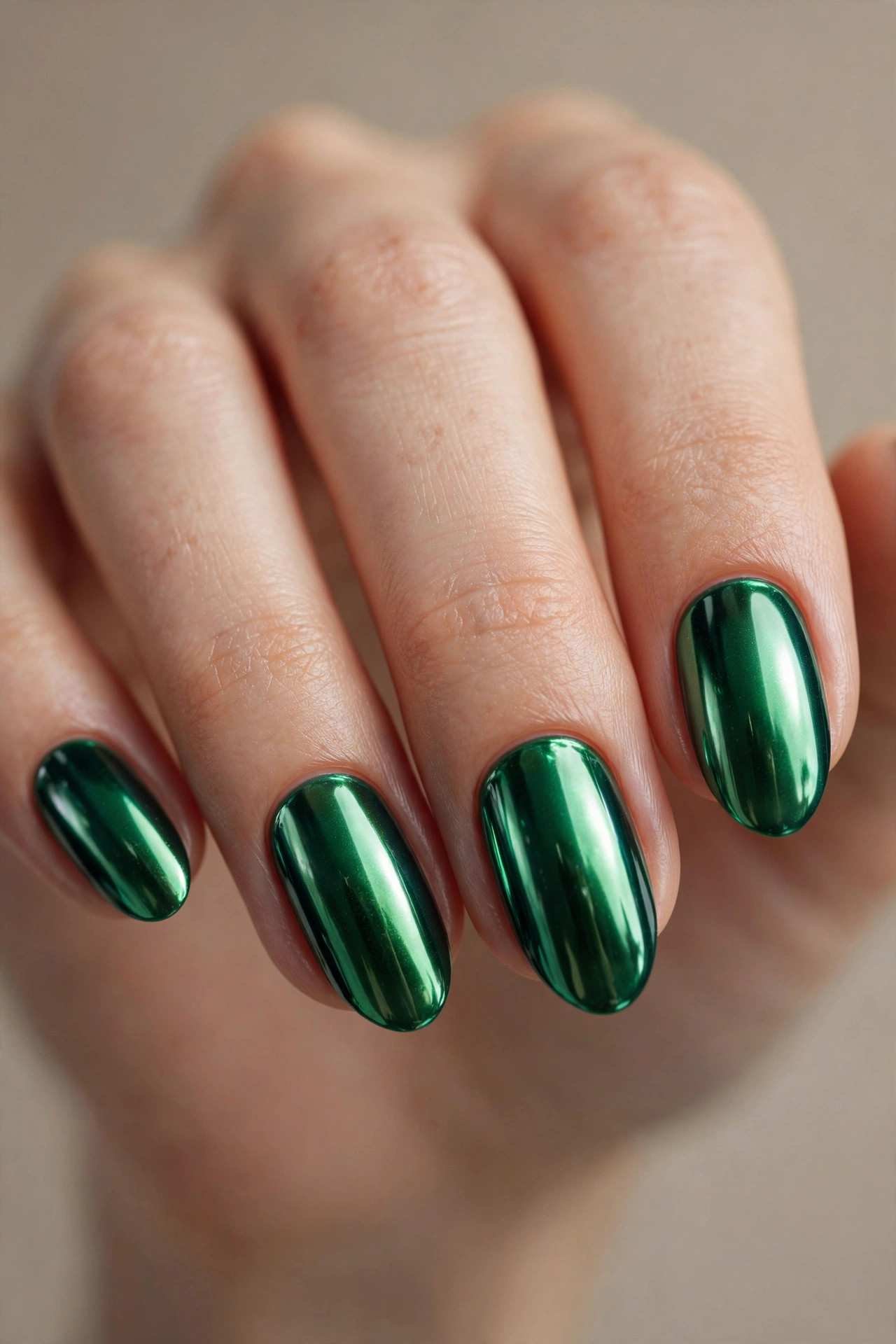 Emerald Chrome Statement nail design