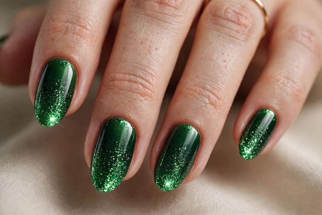 Green Glitter Gradient nail design