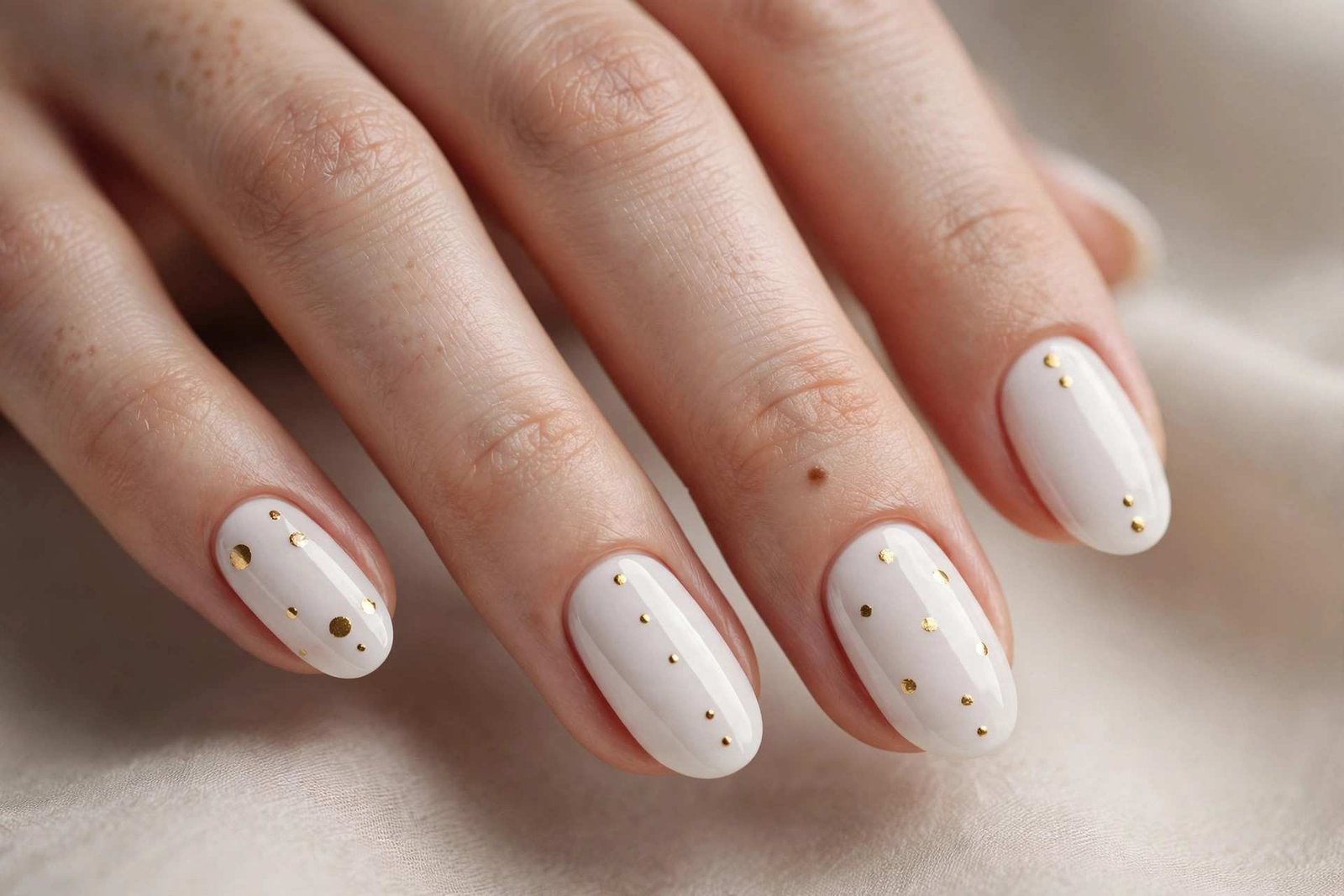 White with Gold Dots nail design