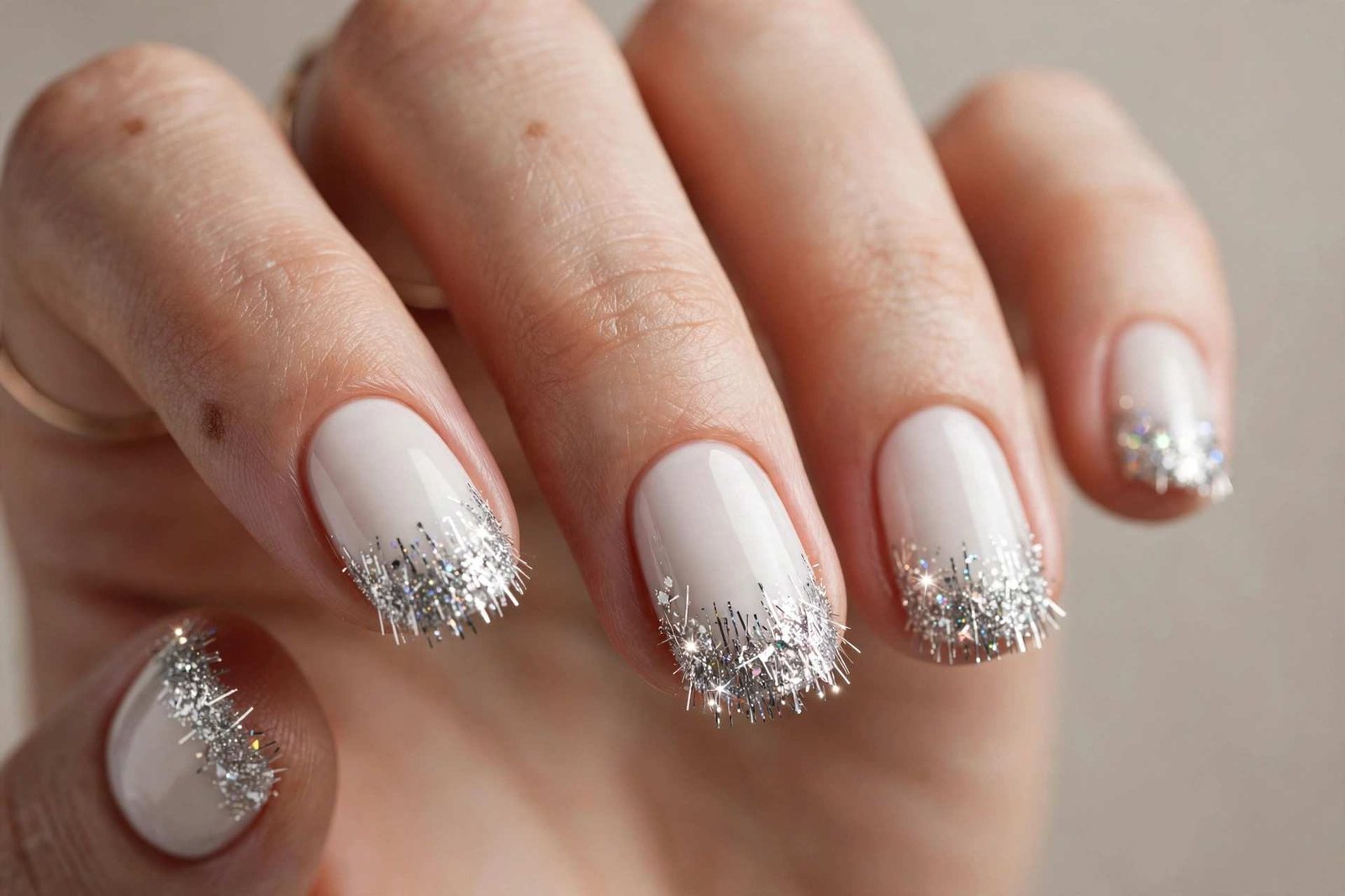 White Tinsel Tips nail design