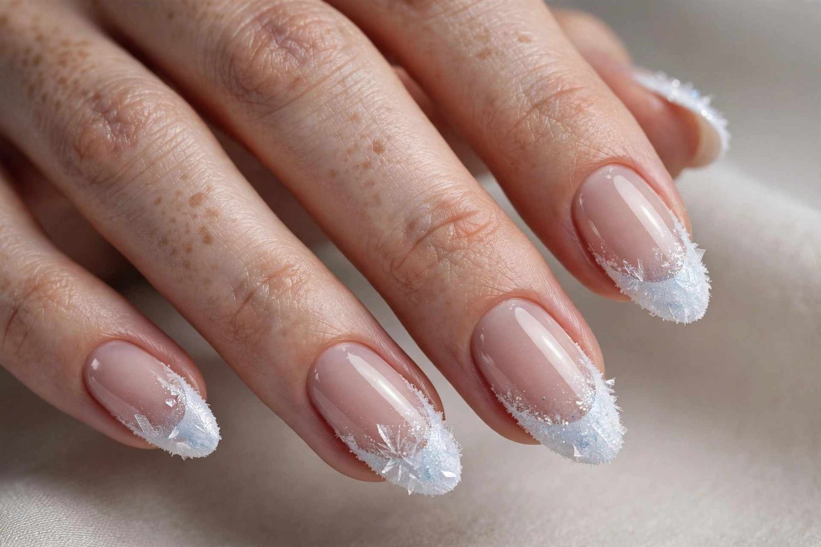 Frozen White French nail design