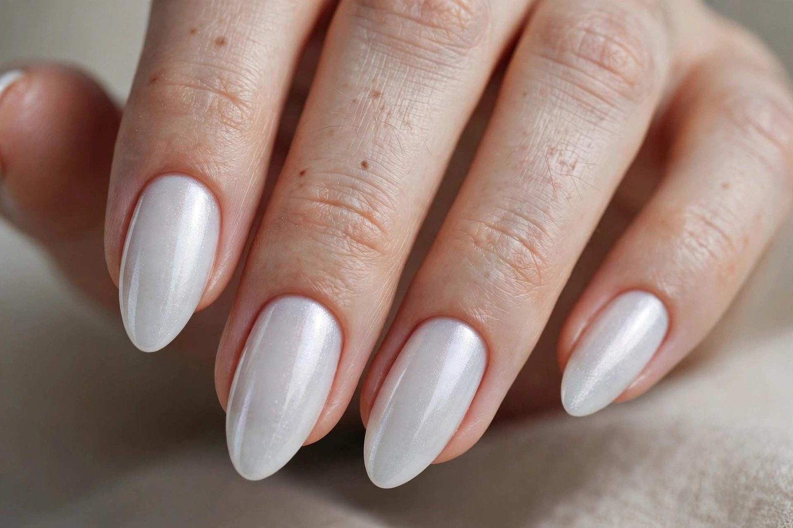 Icy White Almond nail design