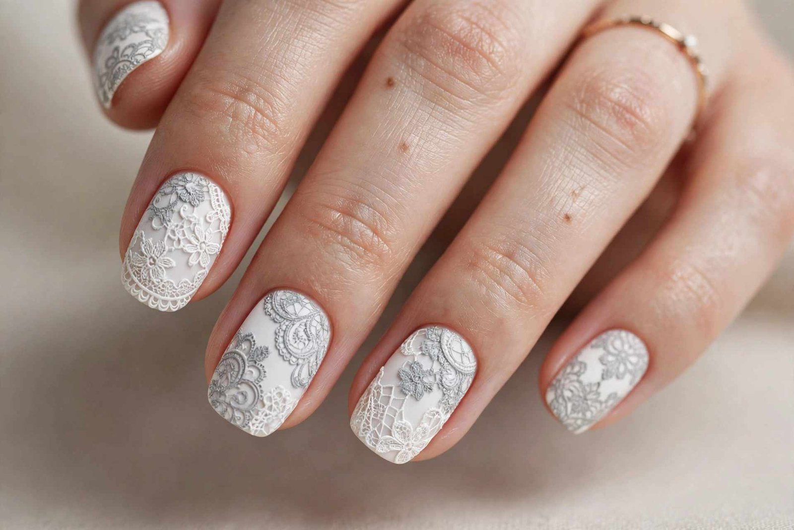White Lace Pattern nail design