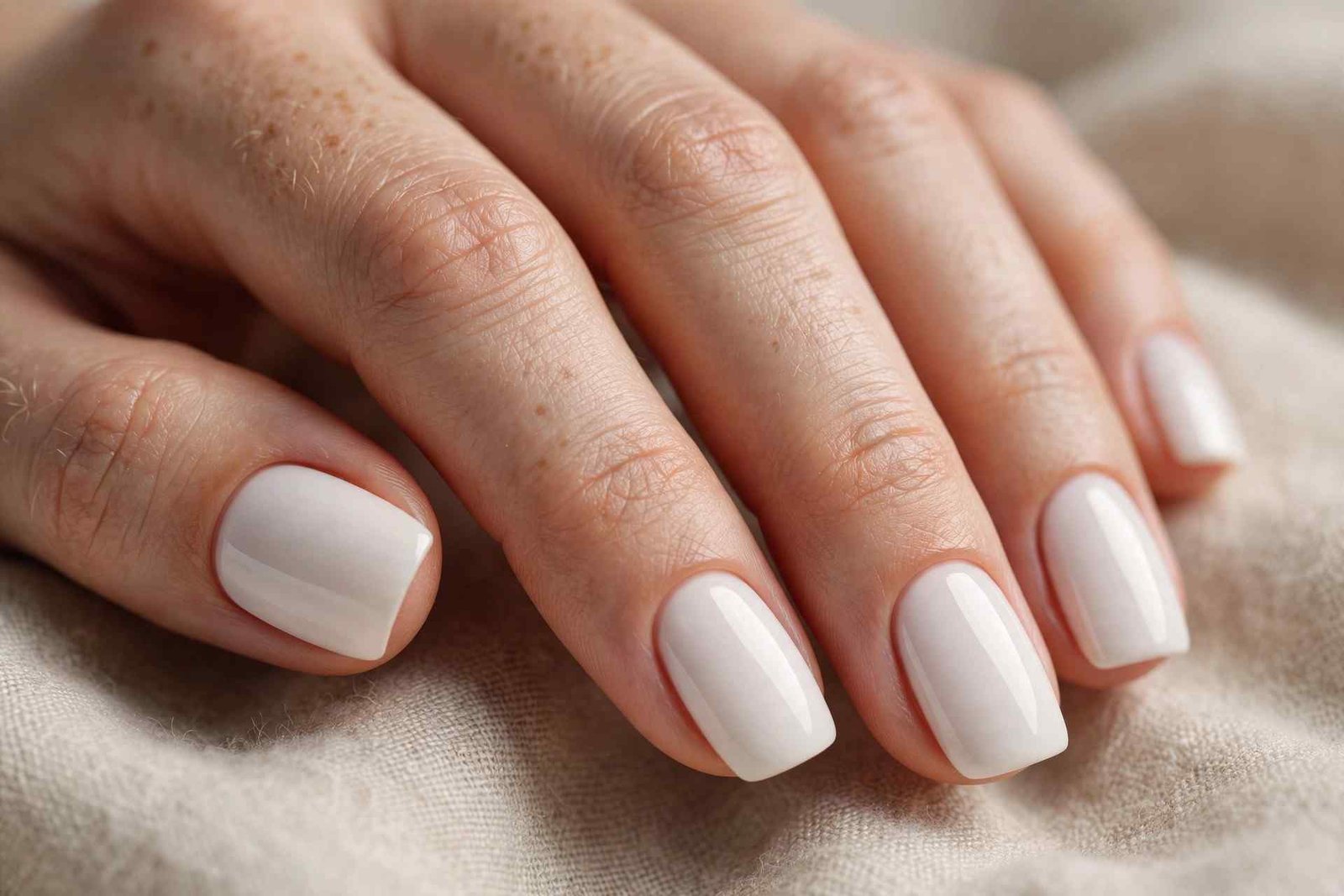 Marshmallow White Squoval nail design