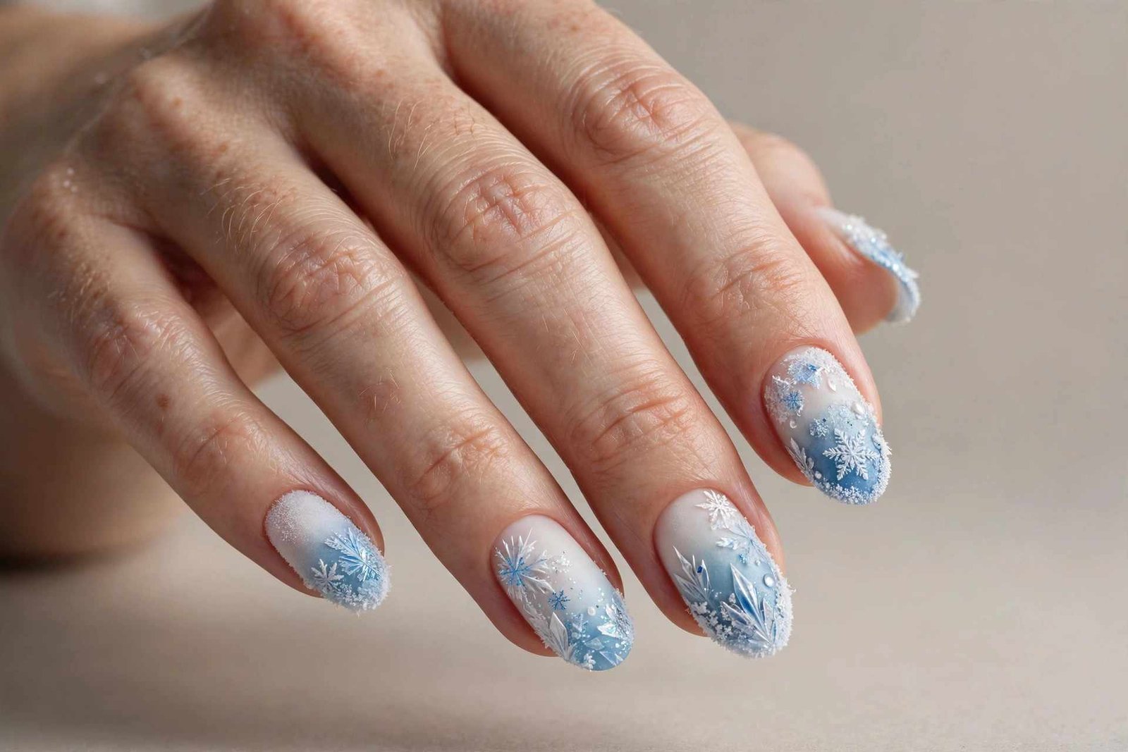White and Blue Ice nail design