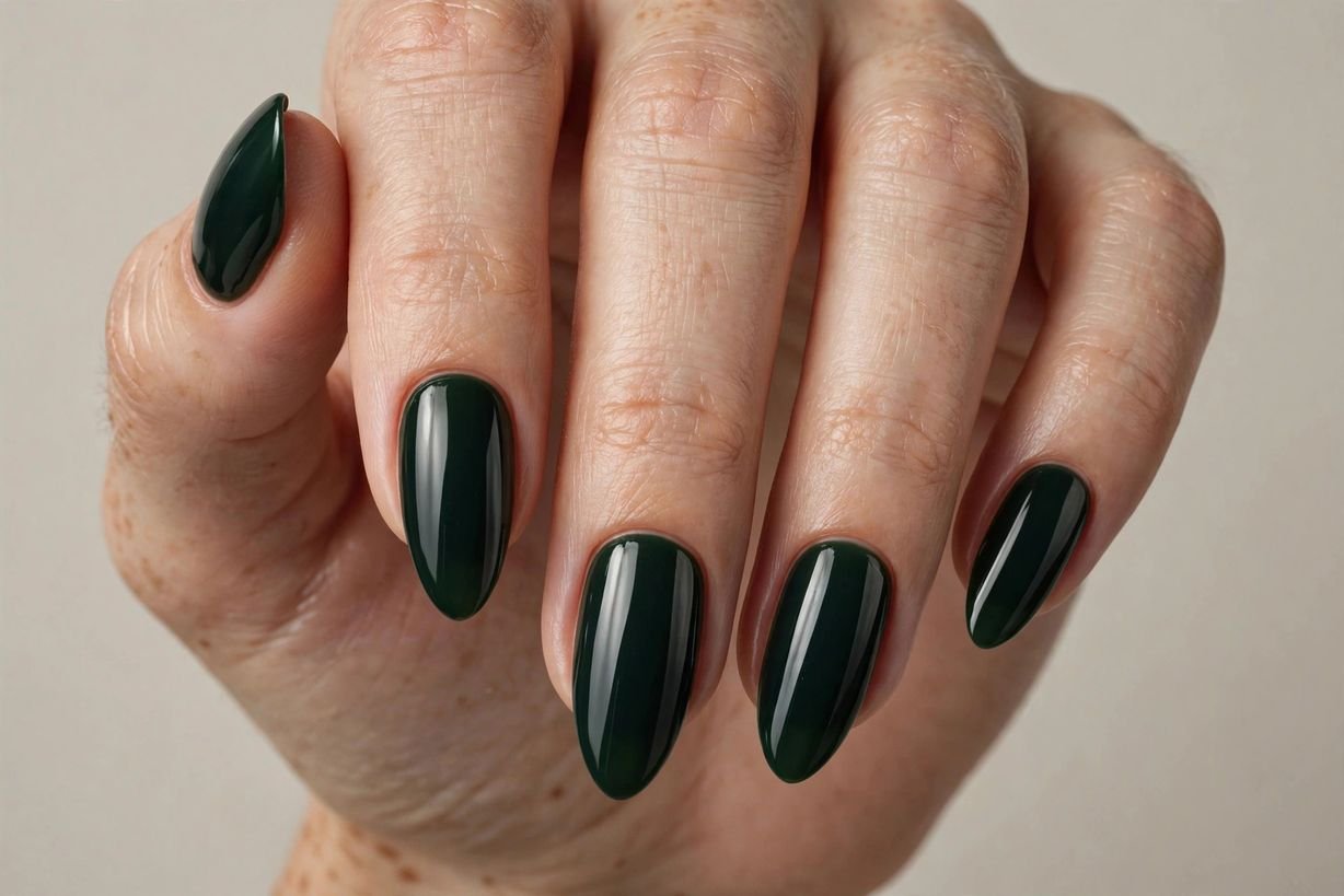 Dark Green Almond nail design