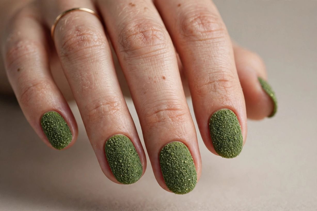 Moss Green Textured nail design