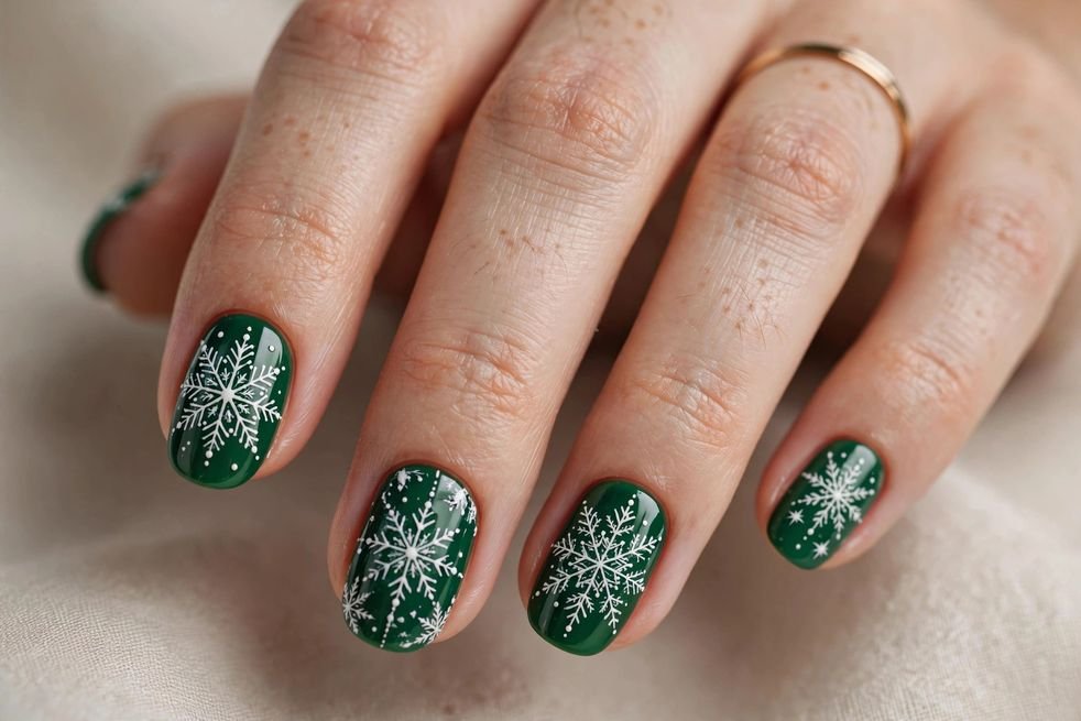 Green Snowflake Art nail design