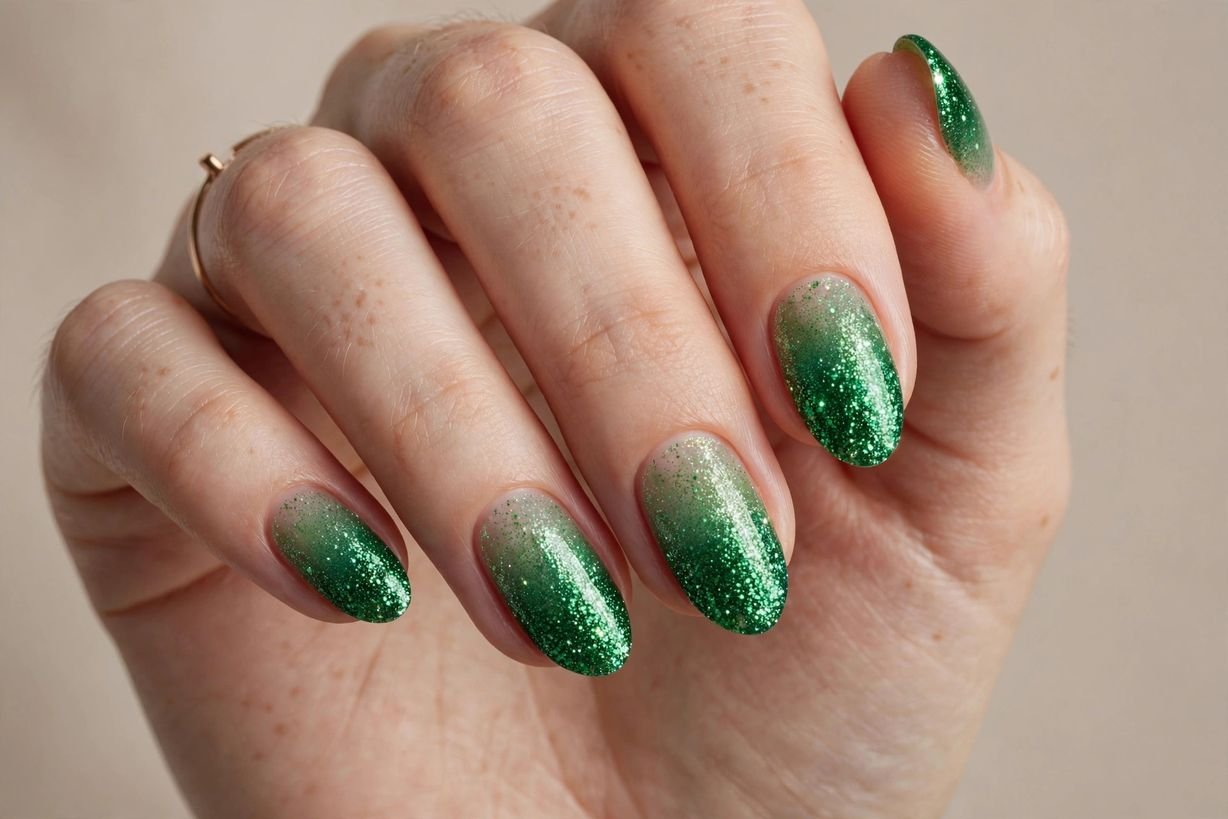 Green Glitter Gradient nail design