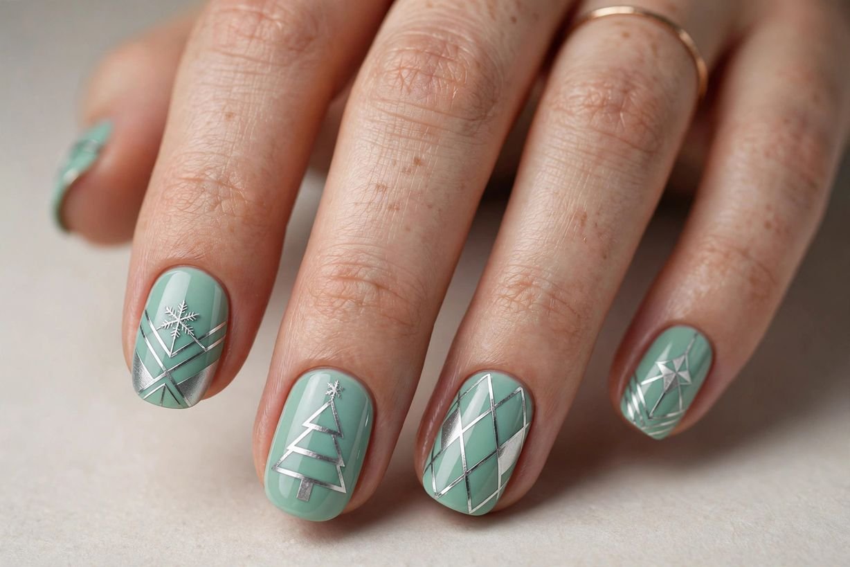 Mint and Silver Combo nail design