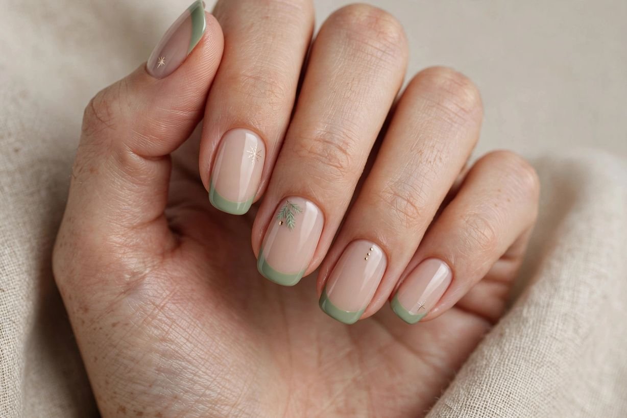 Sage Green French Tips nail design
