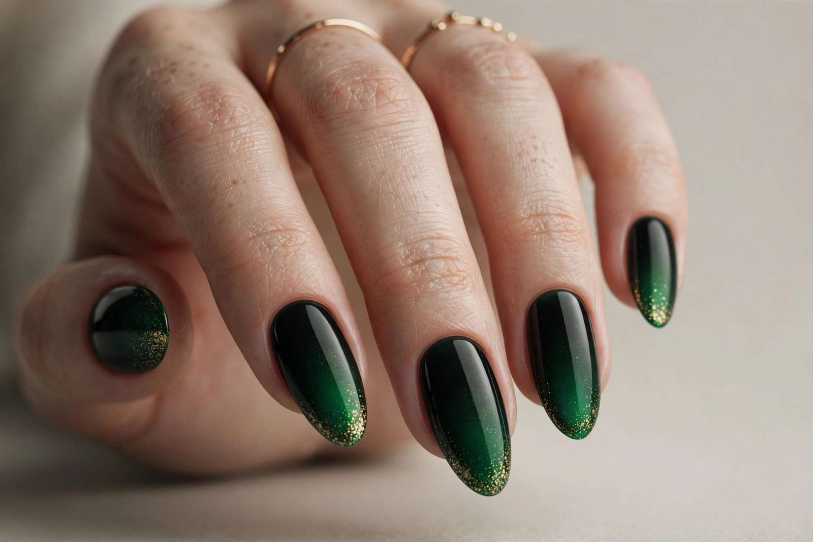 Deep Green Ombré nail design