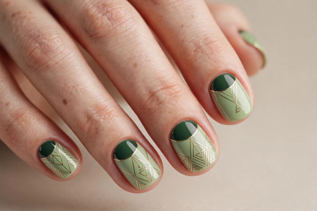 Green Half-Moon nail design