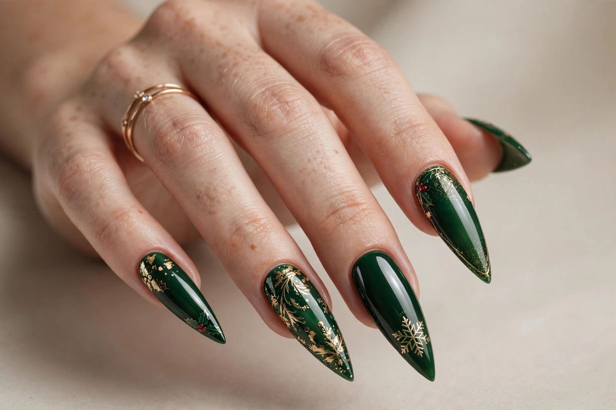 Hunter Green Stiletto nail design